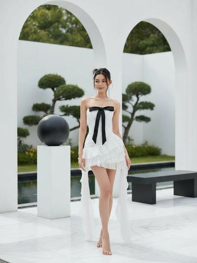 Carnival Bow Tied Frill Tube Short Dress