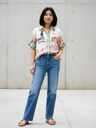 Letter Graphic Print Linen Shirt