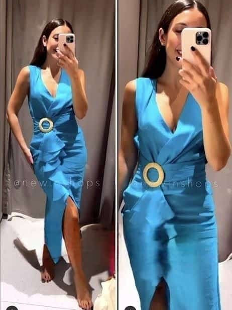 Turquoise Blue Sleeveless Belt Dress