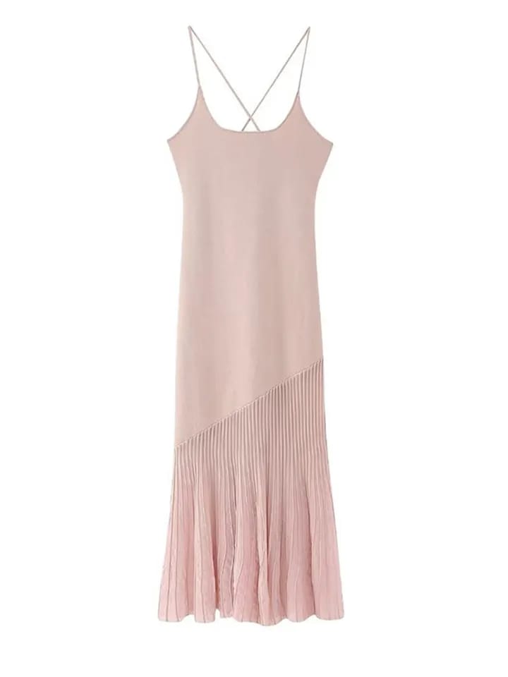 Spaghetti Strap Pink Knitted Dress