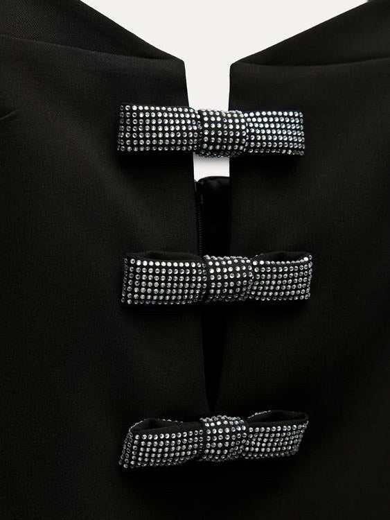 Bow Applique Spaghetti Strap Short Dress