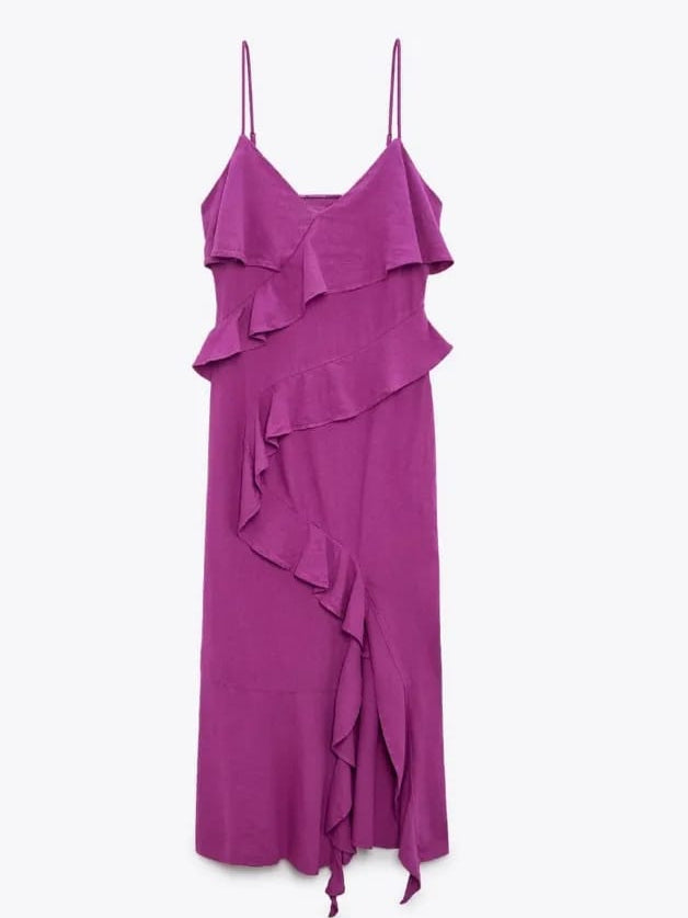 Spaghetti Strap Ruffles Midi Dress