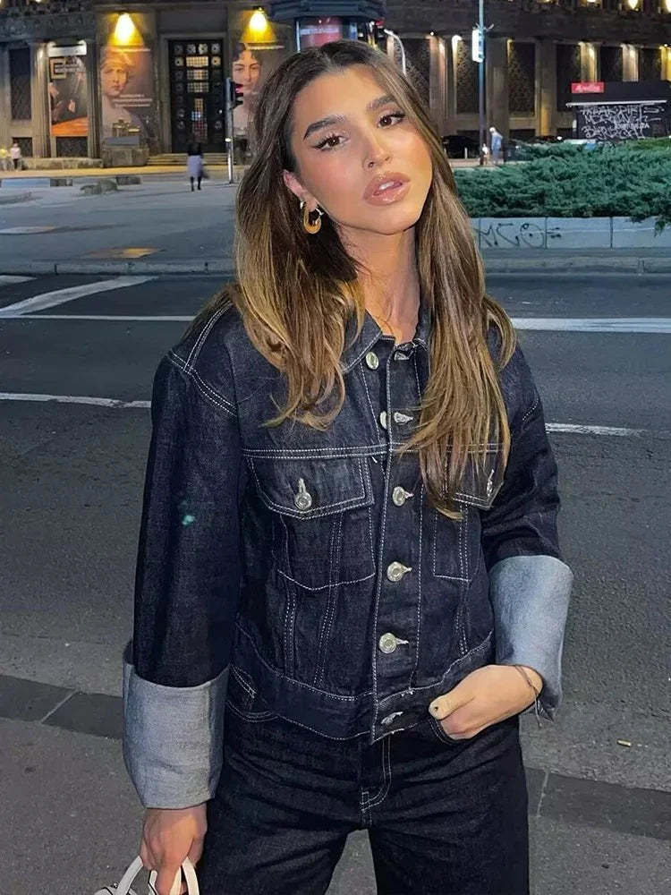 Cropped Denim Jacket & High Waist Denim Pants Coord Set