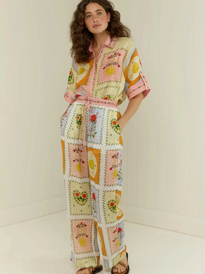 Sun/ Moon Tile Print Shirt & pants Coord Set