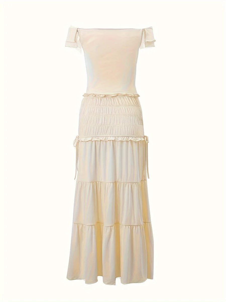 Ruffle Deep Neck Crop Top & Skirt Coord Set