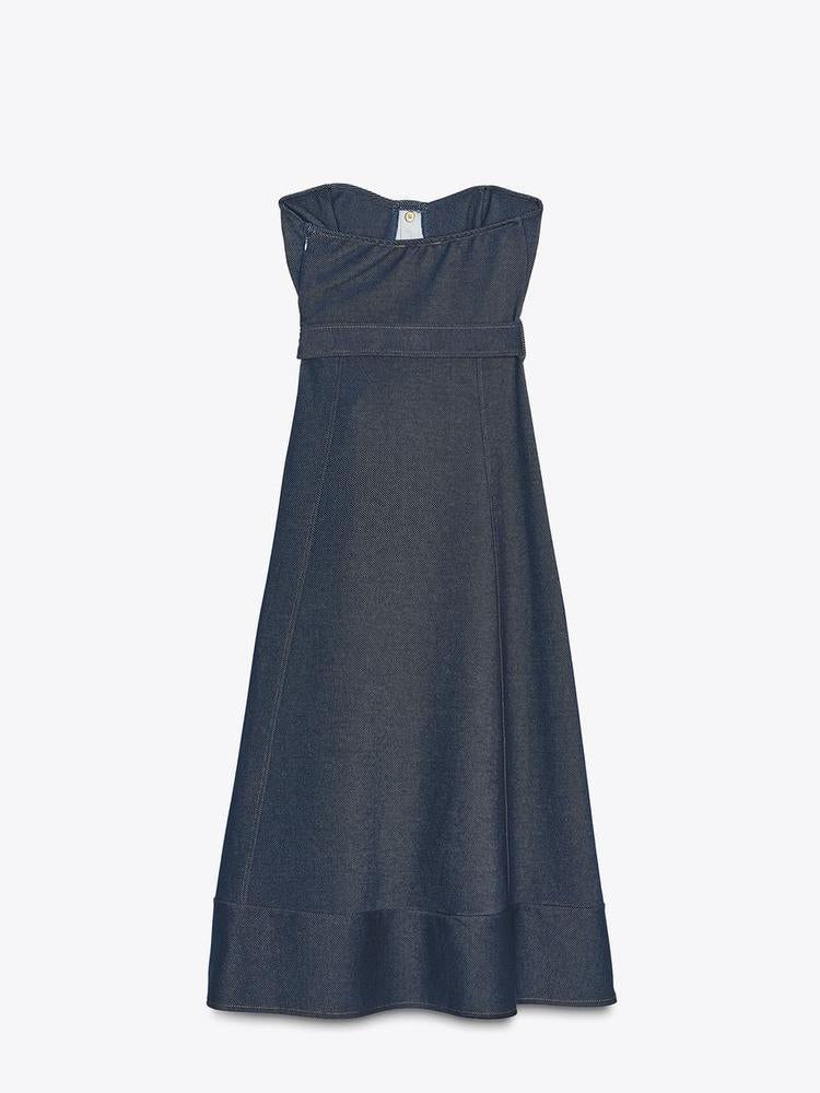 Strapless Denim Tube Dress with Belt