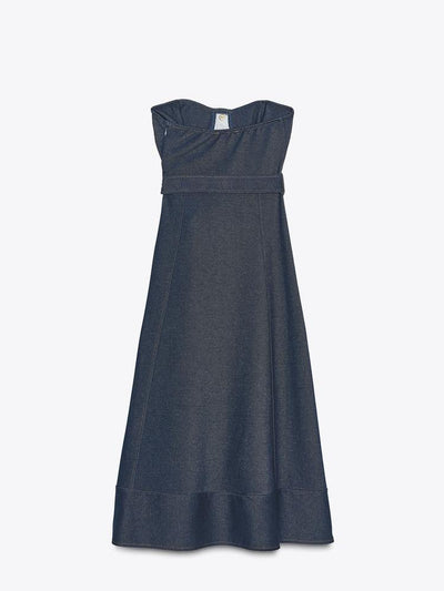 Strapless Denim Tube Dress with Belt