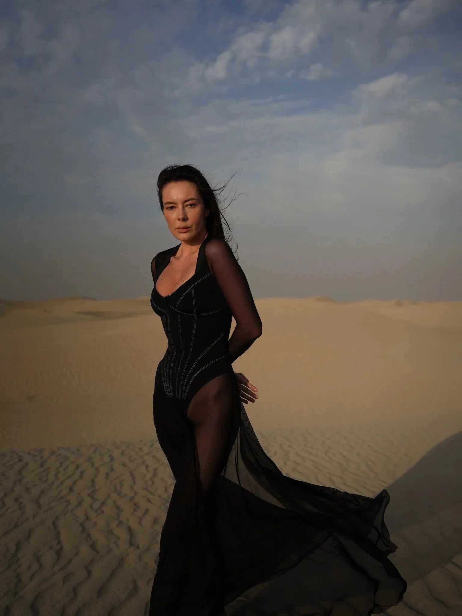 Mariam Full Sleeve Mesh See Through V Neck Jumpsuit