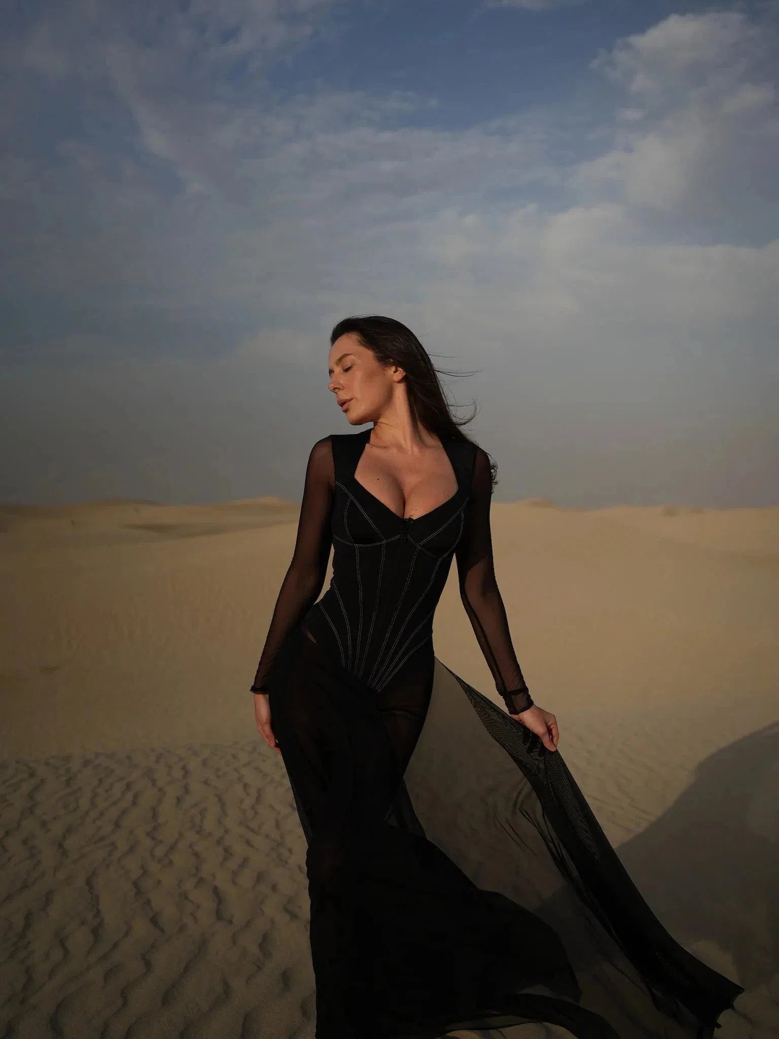 Mariam Full Sleeve Mesh See Through V Neck Jumpsuit