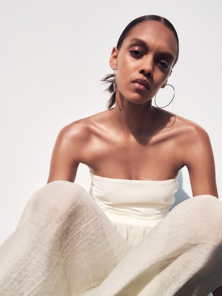 Contrast Strapless Tube Midi Dress