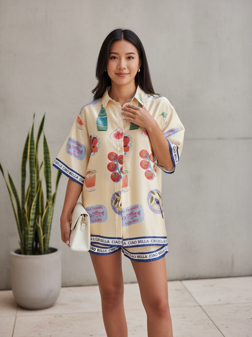 Bella Print Oversized Shirt & Shorts Coord Set