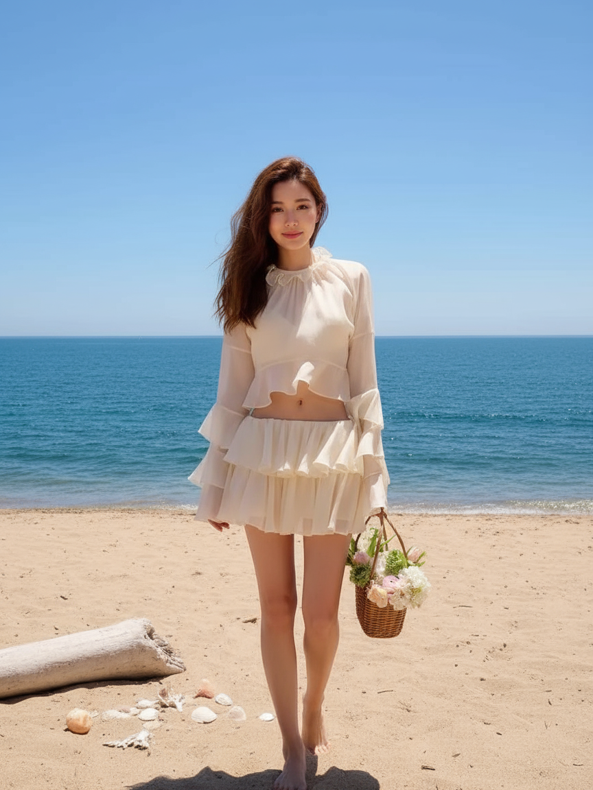 Ruffle Turtleneck Crop Top & Skirt Coord Set