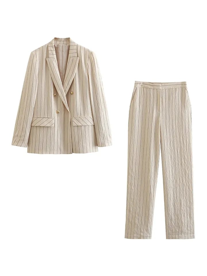 Striped Blazer & Wide Leg pants Coord Set