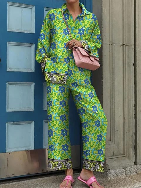 Floral Print Shirt & Pants Coord Set