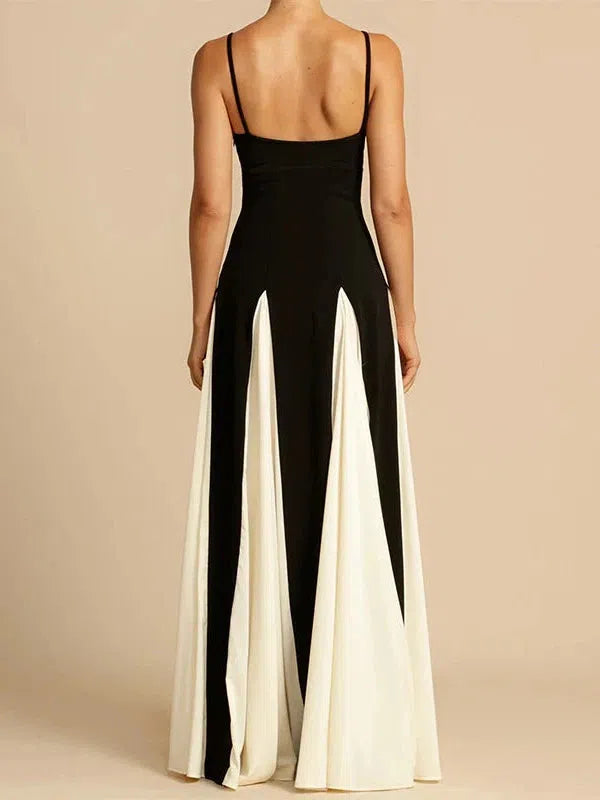 Monochrome Spagetti Strap Evening Maxi Dress