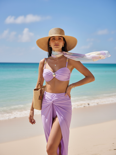 Marbella 3 Piece Bikini Swimsuit Set with Sarong Skirt