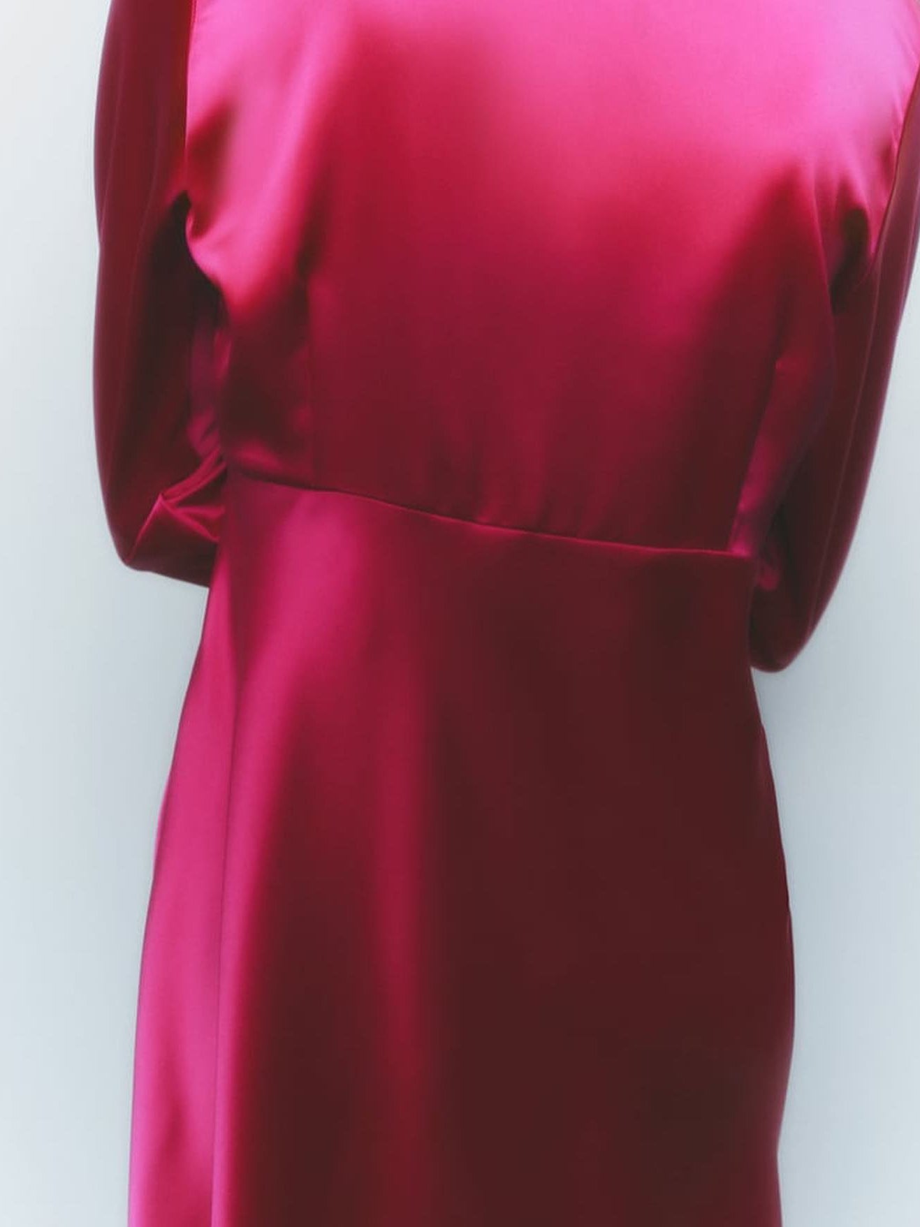 V Neck Silk Forged Texture Bow Tie Elastic Sleeve Dress