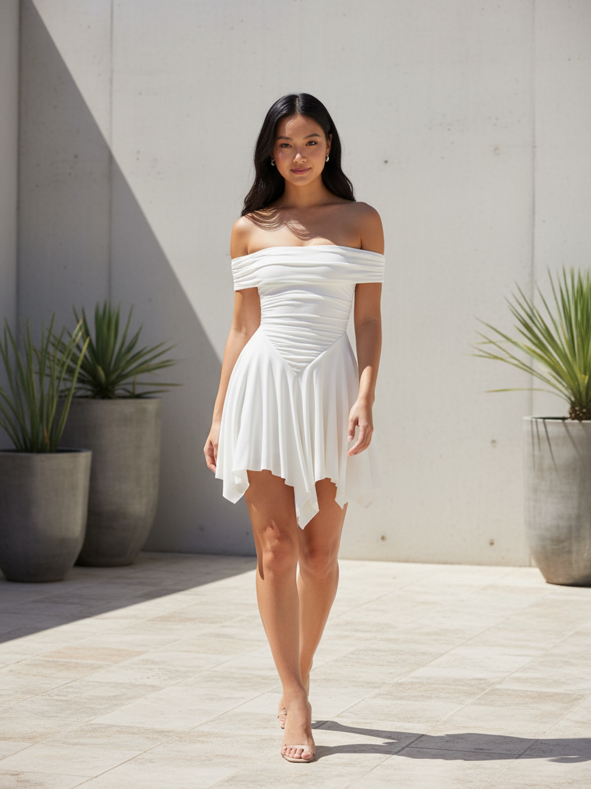 Off Shoulder Fit & Flare Short Dress