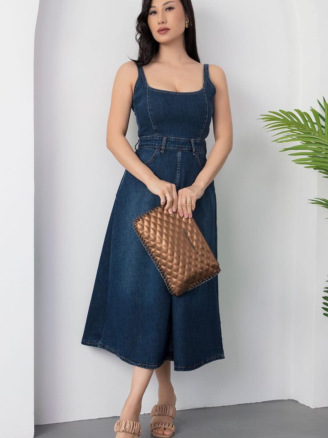 Spaghetti Strap Denim Midi Dress