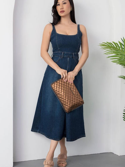 Spaghetti Strap Denim Midi Dress