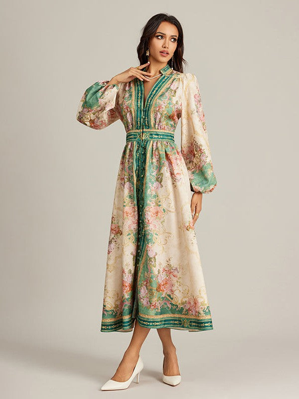 Floral Print V Neck Maxi Dress