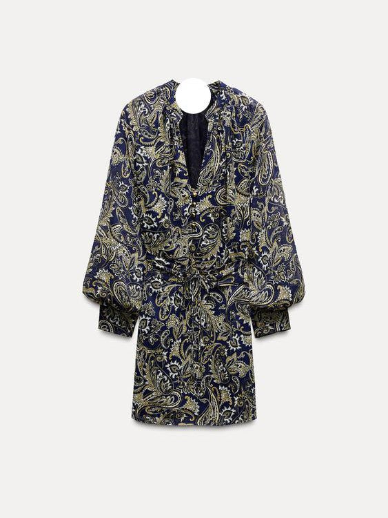 Paisley Print Long Sleeves Short Dress