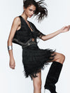 Tassel Fringe Velvet Waist Coat Vest Mini Skirt Set