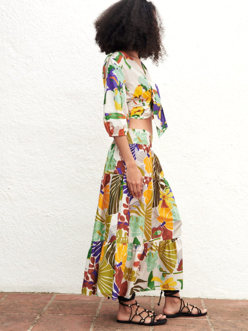 Tropical Print Knotted Top & Skirt Coord Set