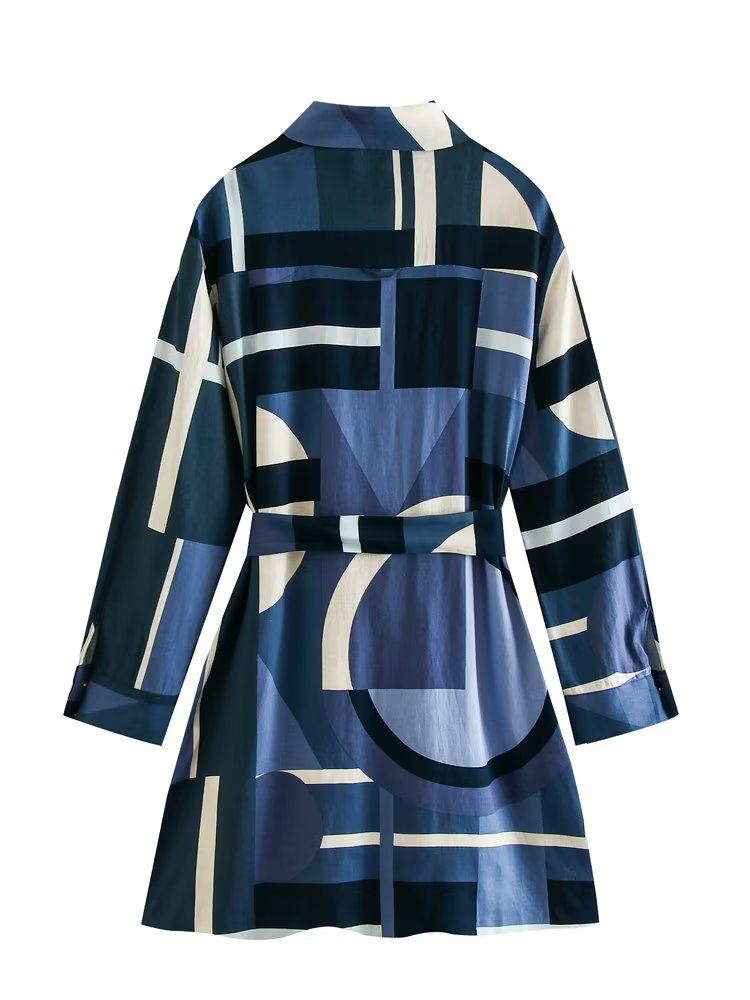 Colorblock Printed Dress with Pockets & belt