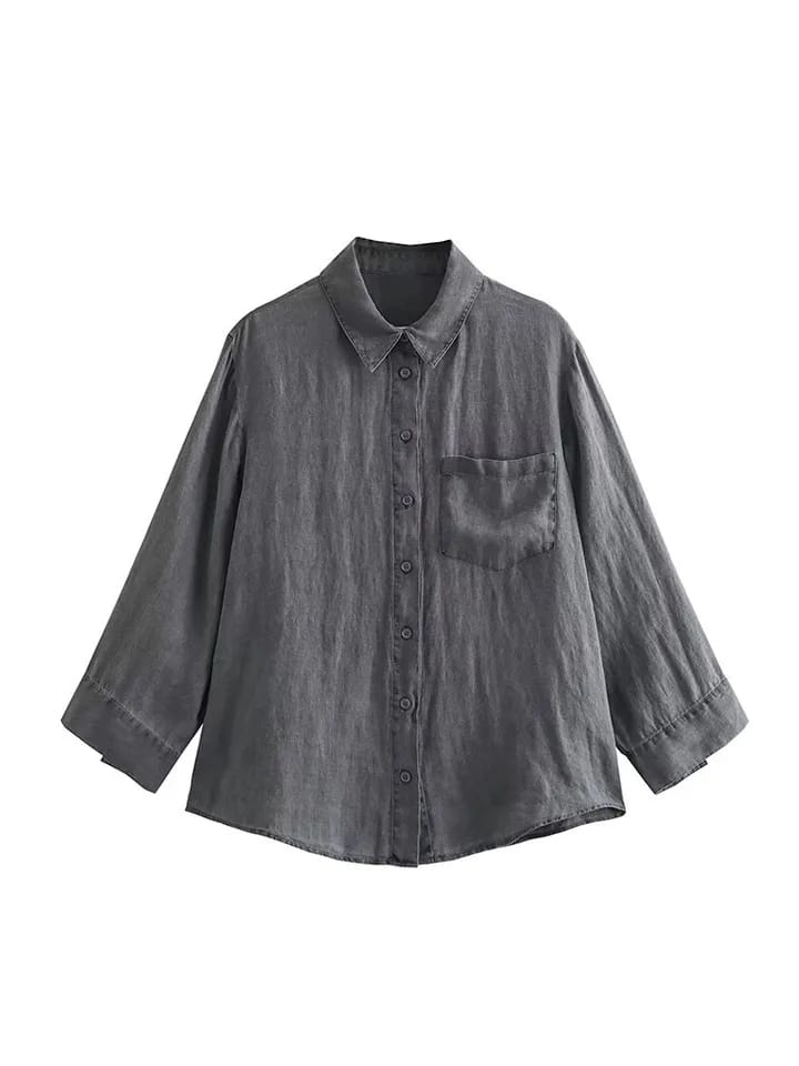 Grey Linen Shirt & Pants Coord Set