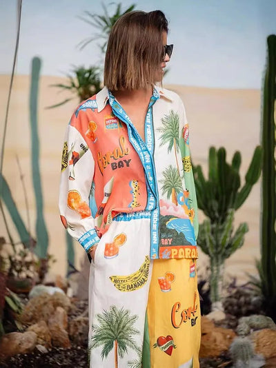 Summer Paradise Beach Print Shirt & Pants Coord Set