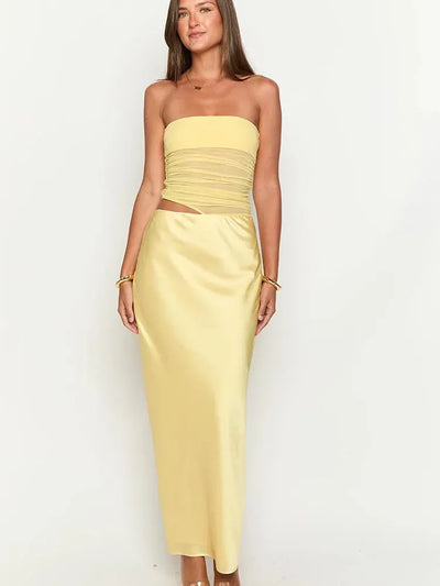 Tube Top Hollow Out Cutout Backless Satin Maxi Dress