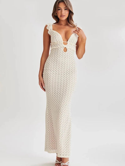 Ruffle Cutout Backless Maxi Dress