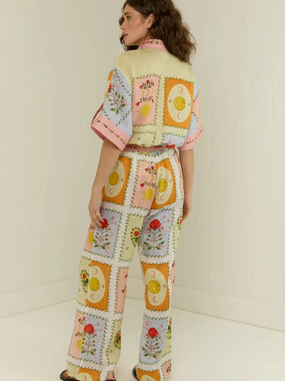 Sun/ Moon Tile Print Shirt & pants Coord Set