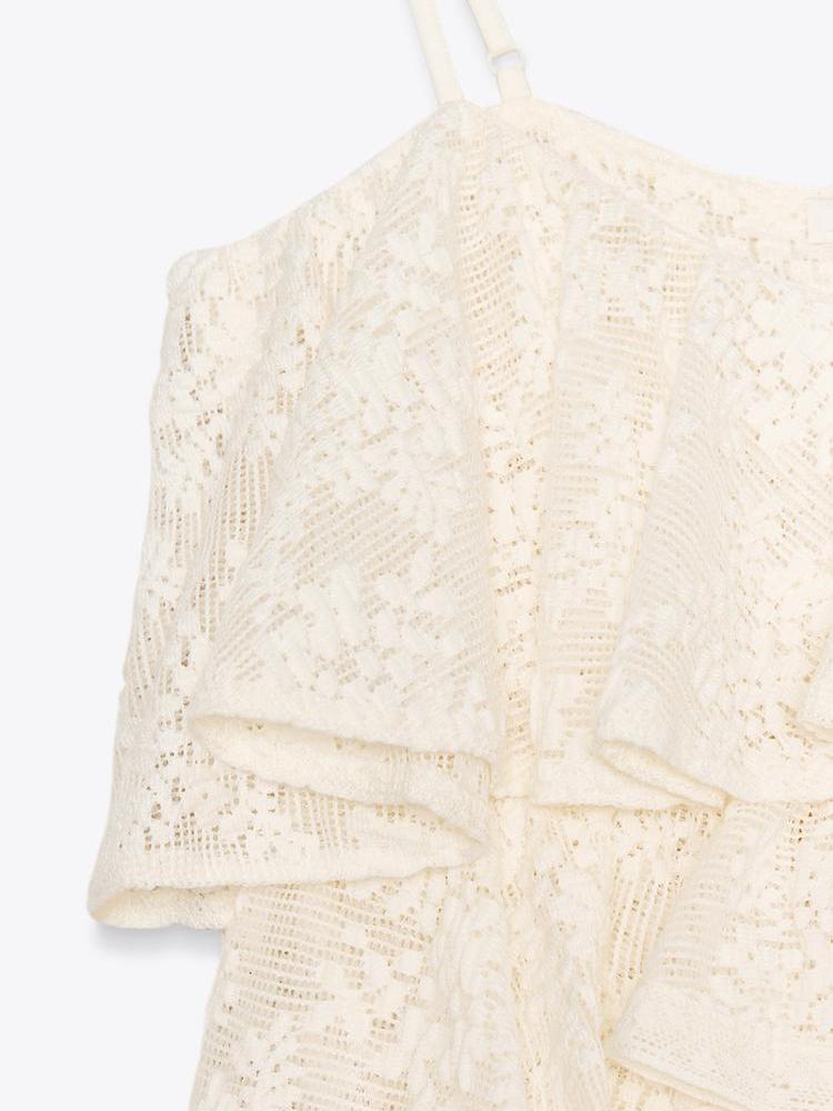 Asymmetric Lace Ruffle Top