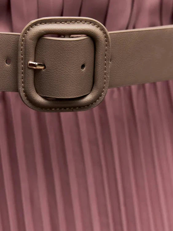Pleated Midi Dress With Belt