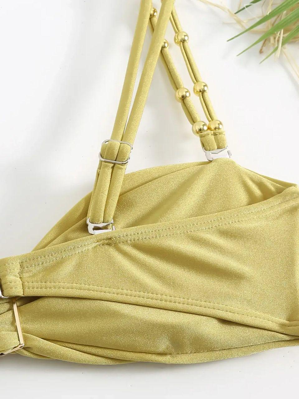 Golden 3 Piece Luxe Swimsuit With Sarong Skirt