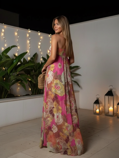 Strapless Floral Boho Maxi Dress