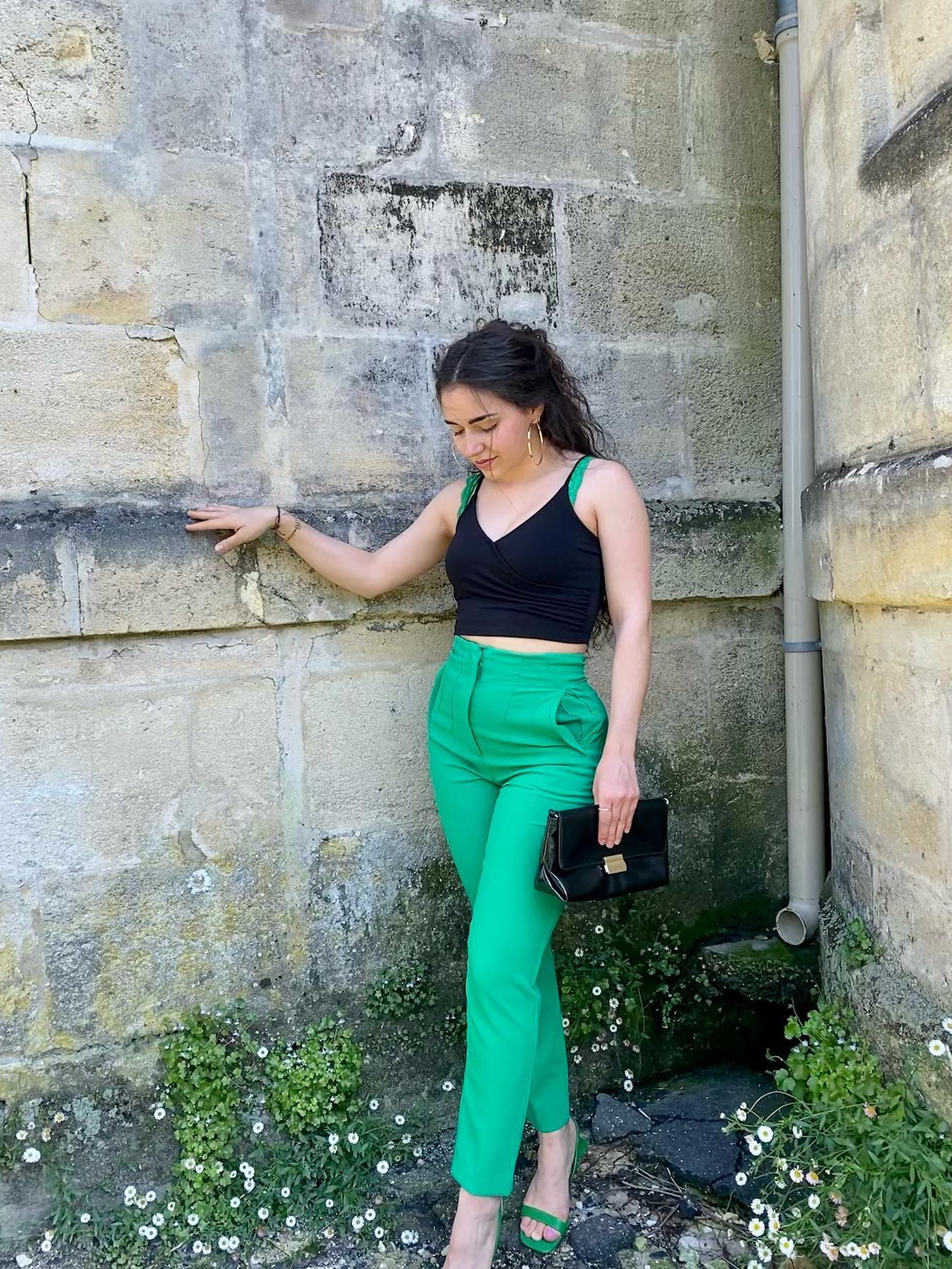 Green High Waist Ankle Length Pants