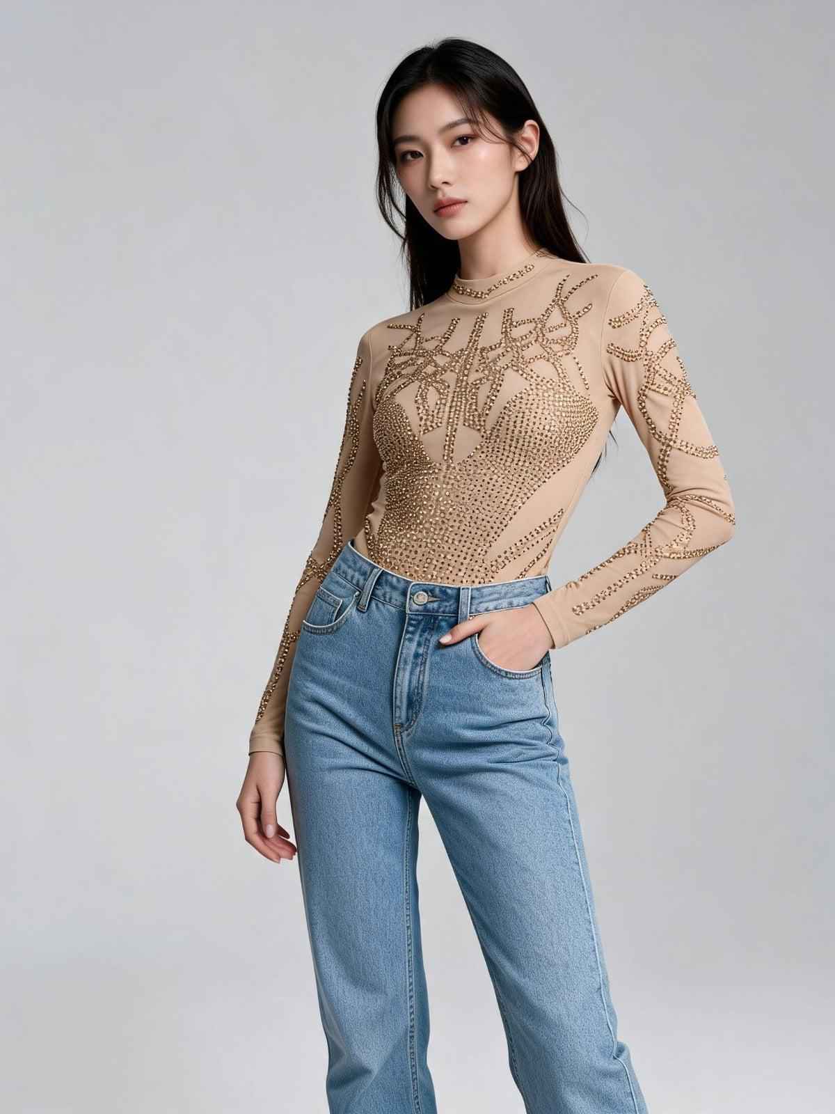 Golden Mesh Rhinestone Bodysuit