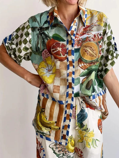 Tropical Printed Shirt & Pants Coord Set