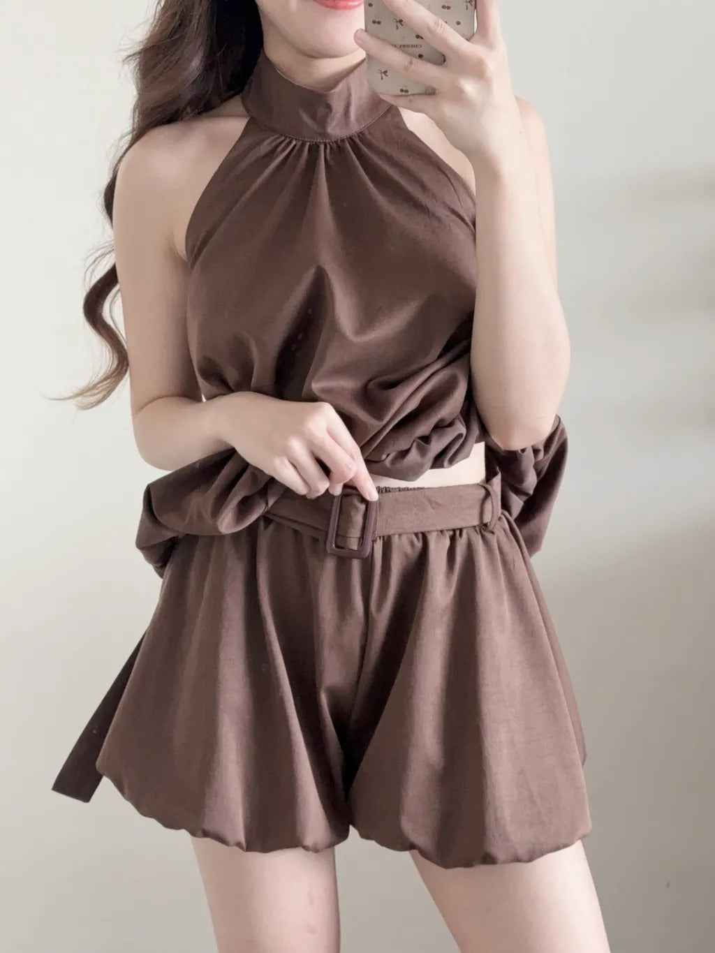 Mocha Muse Belted Halter Coord Set With Belt