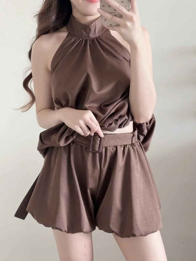 Mocha Muse Belted Halter Coord Set With Belt
