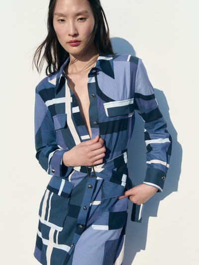 Colorblock Printed Dress with Pockets & belt