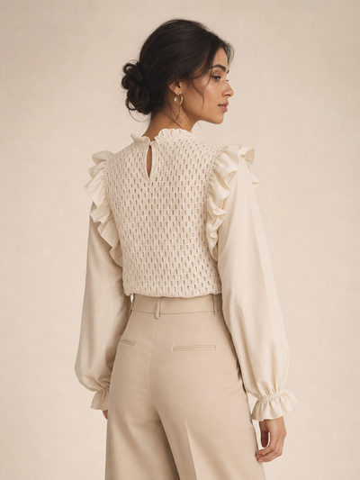 Apricot Floral Crochet Top with back keyhole and textured openwork detail