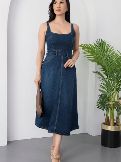 Spaghetti Strap Denim Midi Dress