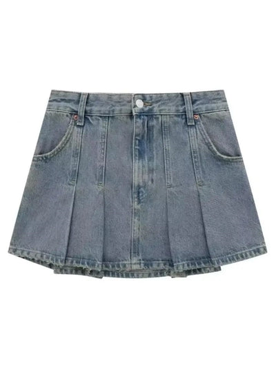 Short Denim Pleated Skirt