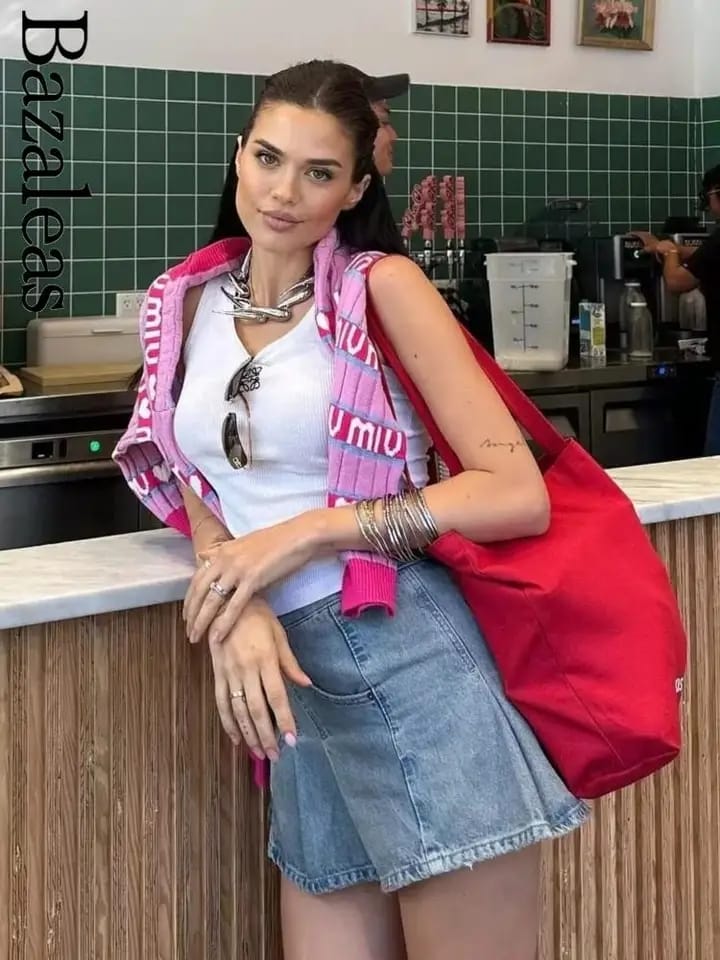 Short Denim Pleated Skirt