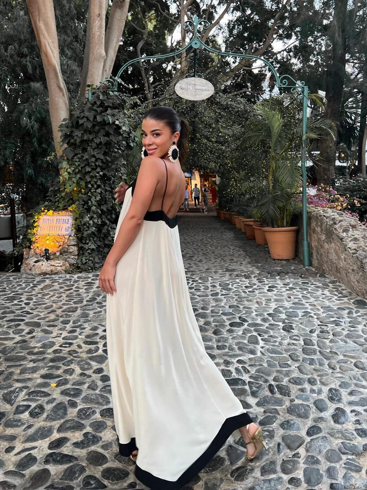 V Neck Asymmetric Cotton Maxi Dress