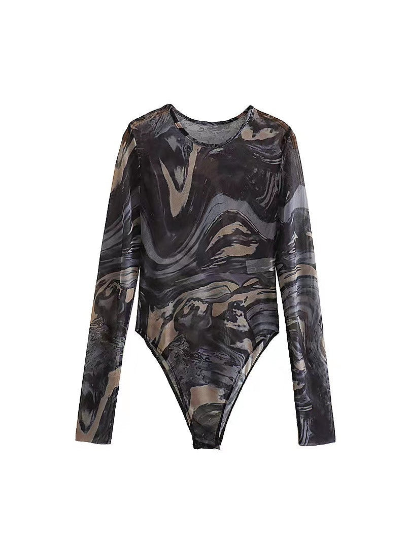 Printed Mesh Tulle Bodysuit